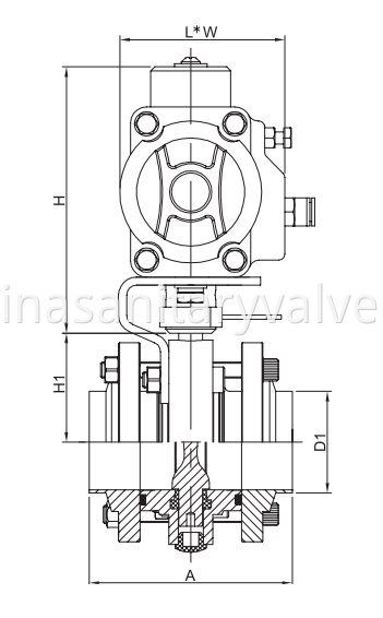 Hygienic Aluminium Pneumatic 3PCS Butterfly Valve 3A SMS ISO